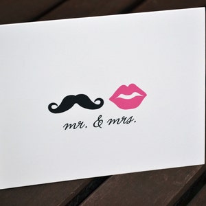 Wedding Thank You Cards / Bridal Shower Thank You Notes / Thank You Cards / Lips and Mustache / Mr. and Mrs. Note - Mustache and Pink Lips