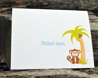 Peronsalized Note Cards / Kids Personalized Monkey Note Card / Boys Monkey Notecards / Kids Stationery /  Boy Monkey Notes / Monkey Cards /