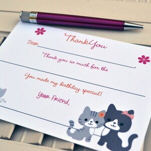 Kids Fill In the Blank Thank You Notes / Kids Thank You Notes / Childrens Kitty Cat Thank You Note Cards / Fill In The Blank Kitty Cat Notes image 2