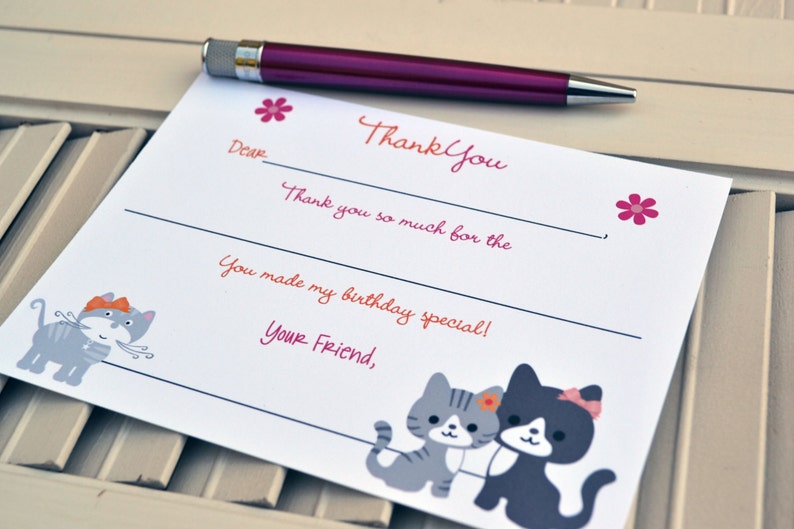 Kids Fill In the Blank Thank You Notes / Kids Thank You Notes / Childrens Kitty Cat Thank You Note Cards / Fill In The Blank Kitty Cat Notes image 2