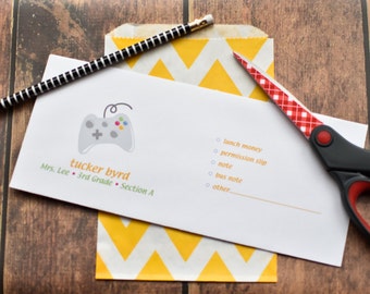 Personalized School Money Envelope for Money and Notes - Video Game Envelope Design - Personalized School Envelopes - Video Game Envelope