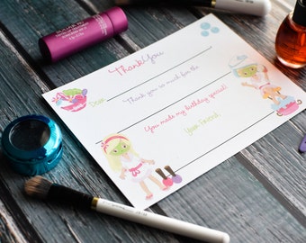Spa Day Kids Fill In the Blank Thank You Notes / Spa Day Thank You Notes / Childrens Thank You Note Cards / Fill In The Blank Spa Day Design