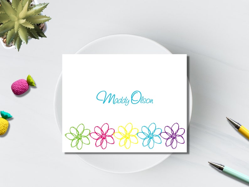 Personalized Doodle Flower Stationery Set of Personalized Notes Custom Thank You Notes Personalized Notecards Doodle Flower Design image 3