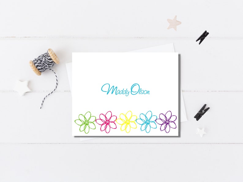 Personalized Doodle Flower Stationery Set of Personalized Notes Custom Thank You Notes Personalized Notecards Doodle Flower Design image 2