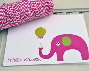 Personalized Stationery / Personalized Stationary Set / Personalized Note Cards / Personalized Note Set - Girls Pink Elephant Stationery