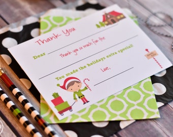 Christmas Fill In The Blank Thank You Notes | Boy Elf Fill In The Blank Thank You Note | Elf Thank You Note | Christmas Thank You Note