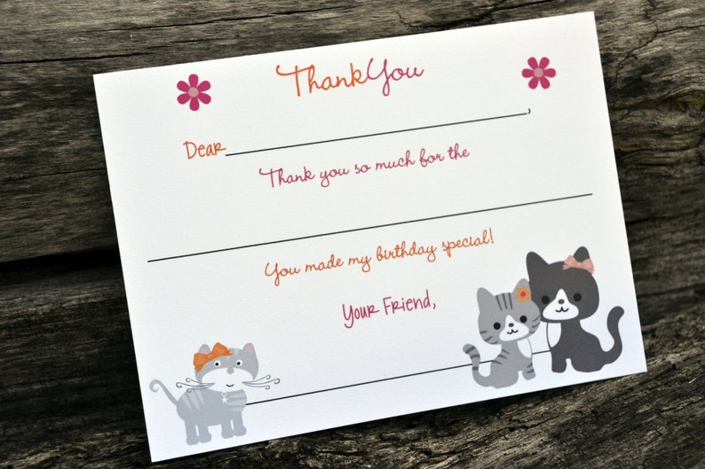 Kids Fill In the Blank Thank You Notes / Kids Thank You Notes / Childrens Kitty Cat Thank You Note Cards / Fill In The Blank Kitty Cat Notes image 5