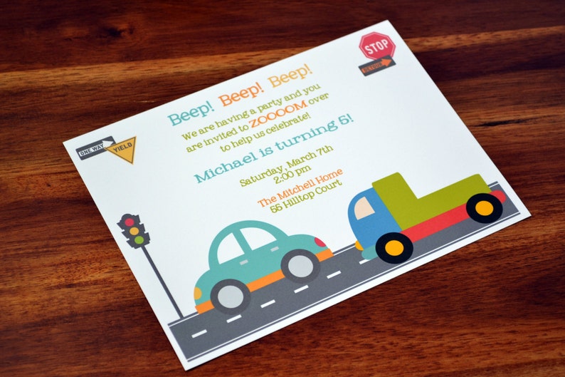 Truck Birthday Party Invitations / Cars and Trucks Birthday Party / Boys Birthday Party Invite / Kids Birthday Party Invitation / Cars Party image 2