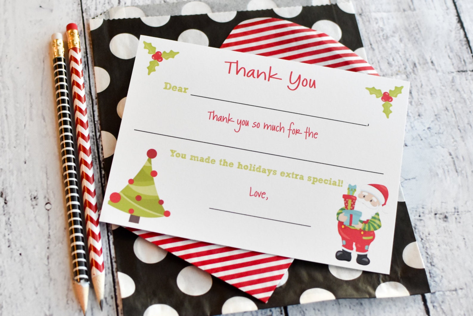 Christmas Fill in the Blank Thank You Notes Santa Fill in Etsy