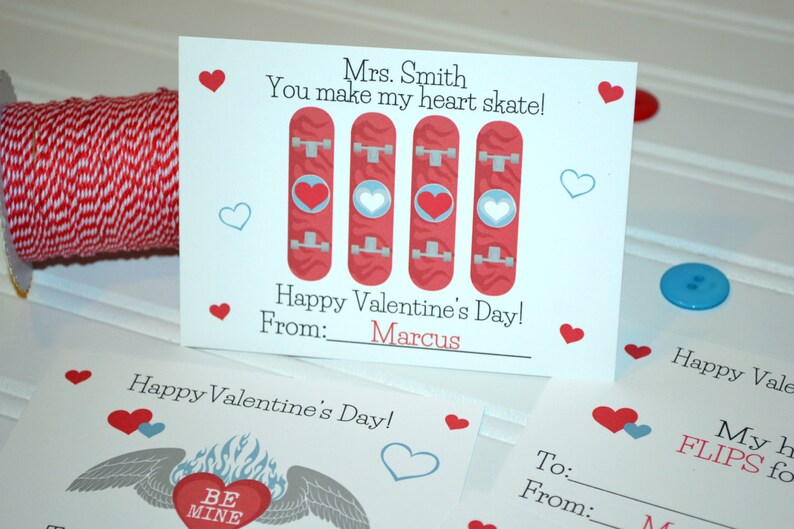 Skateboard Valentine's Day Cards Card Exchange | Etsy