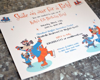 Invitations de fête de patinage sur glace enfants chiot chien / Invitations de fête d'anniversaire de patinage enfants / Invitation de fête de chien / Invitation de fête de chien chiot pour enfants