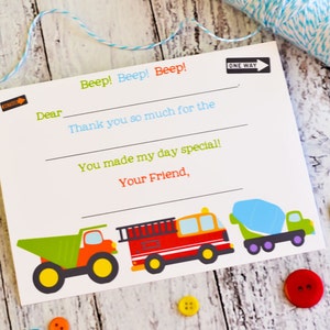 Kids Fill In the Blank Thank You Notes / Kids Thank You Notes / Childrens Big Trucks Thank You Note Cards / Fill In The Blank Big Trucks image 2