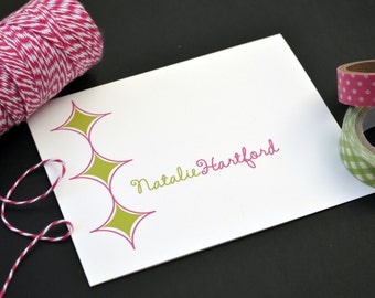 Personalized Stationery / Personalized Stationary / Personalized Note Cards / Stationery Set - Retro Diamond Design