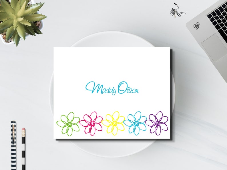 Personalized Doodle Flower Stationery Set of Personalized Notes Custom Thank You Notes Personalized Notecards Doodle Flower Design image 1