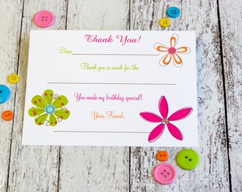 Flower Kids Fill In The Blank Thank You Notes / Kids Thank You Notes Fill In The Blank Large Flowers Design / Flower Thank You Notes