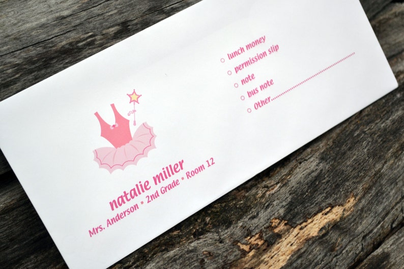 Personalized School Money Envelope for Money and Notes Ballerina Tutu Design Personalized School Envelopes Ballet Envelopes image 3