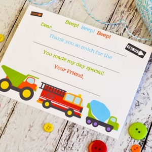 Kids Fill In the Blank Thank You Notes / Kids Thank You Notes / Childrens Big Trucks Thank You Note Cards / Fill In The Blank Big Trucks image 4