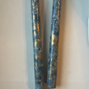 Taper Candles Blue Marbled, Gold or Silver Optional,  Hand Painted Decorative  or hostess gift home decor