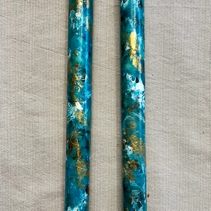 Taper Candles Turquoise Marbled, Gold Optional,  Hand Painted Decorative  elegant hostess gift home decor