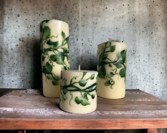 Ivy Vines pillar candle 3x 3, 4, 6, 8 o r 12 inch candles, Leaves Vines  Ivy decorative pillar