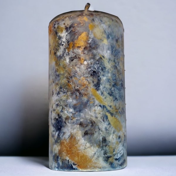 Pillar Candle Black, gold, gray hand Painted marbled candle 3,4,6,8,12 x 3