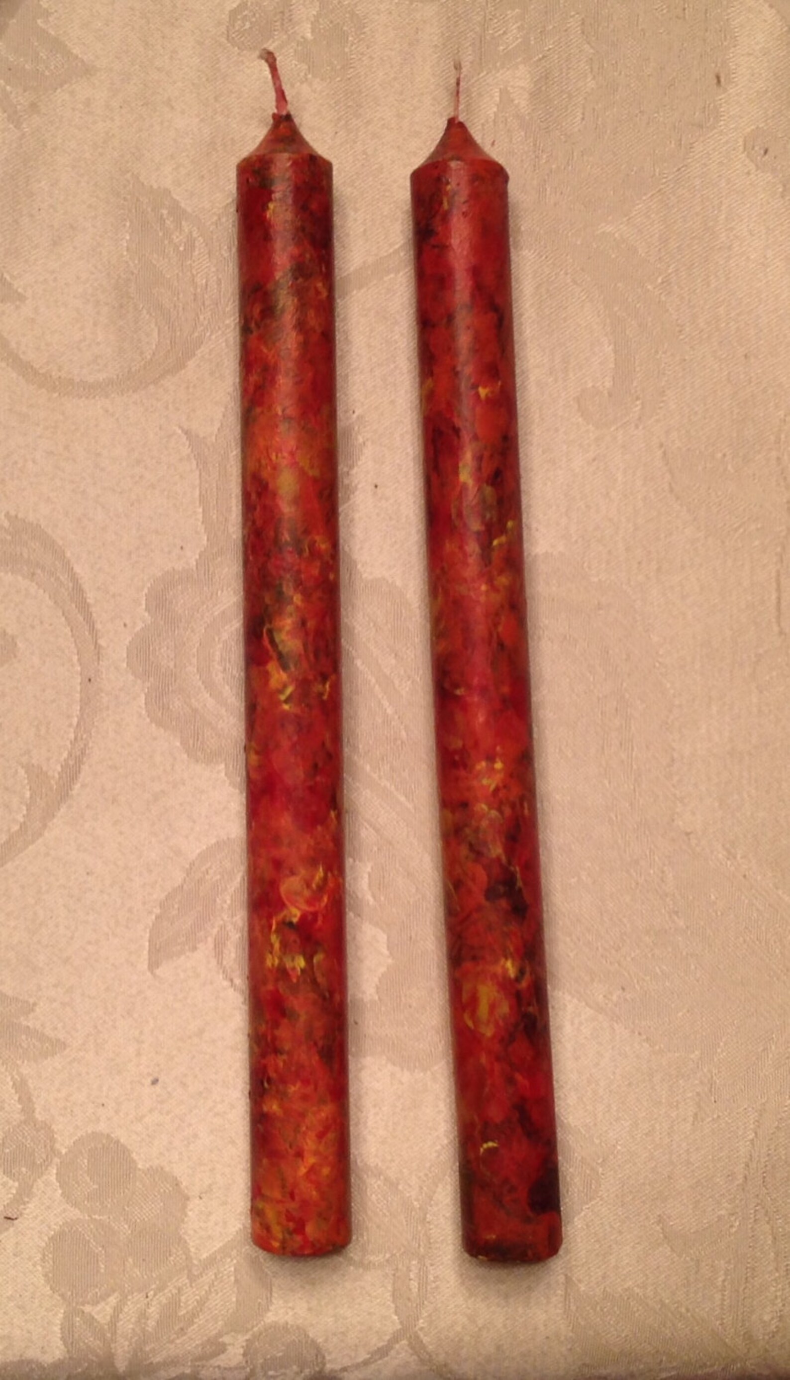 Hand painted fall TAPER CANDLES marbled autumn pumpkin orange Etsy