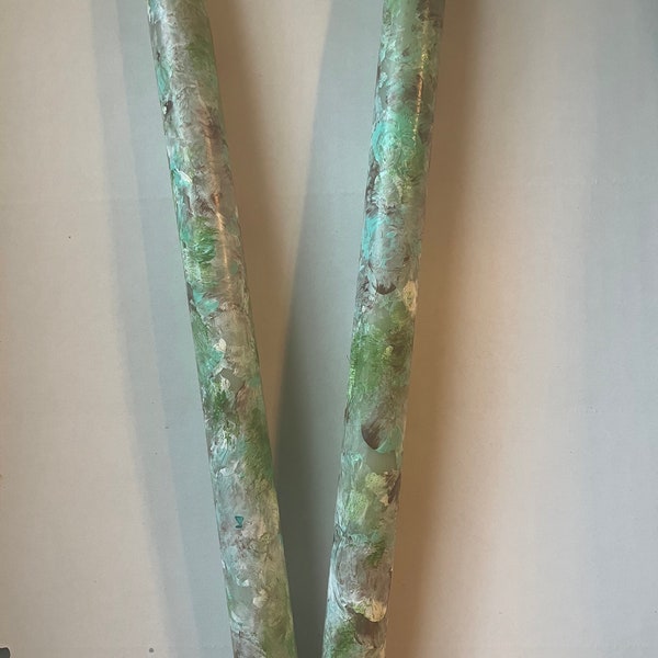 Taper Candles aqua, green, brown Marbled, Gold Optional,  Hand Painted Decorative  or hostess gift home decor