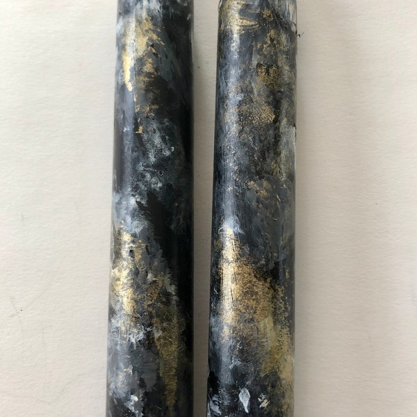 Black Gold Marbled taper candles,  Hand Painted Decorative or hostess gift home decor