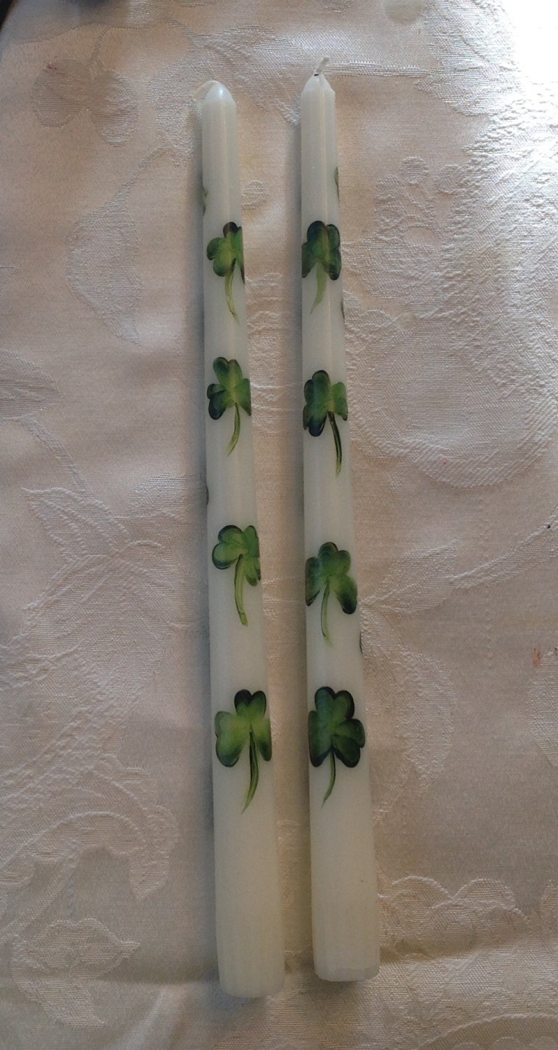 Hand Painted taper candles IRISH SHAMROCK GREEN quick ship St Etsy