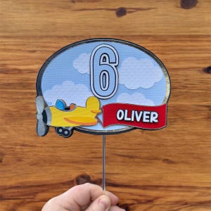 Vintage Airplane Birthday Cake Topper: Personalized Aeroplane Party Decor