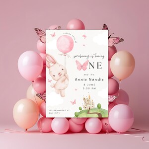 SomeBunny 1st Birthday Invitation Template, Editable Invitation, Butterfly 1st Invitation, Bunny Invite, 1st Birthday Girl Bunny Party