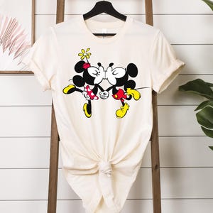 Mickey and Minnie Kissing Shirt, Couple Matching T-Shirt, Lover Mickey and Minnie Sweatshirt, Valentine&#39;s Day Gift, Mickey Valentine Tee