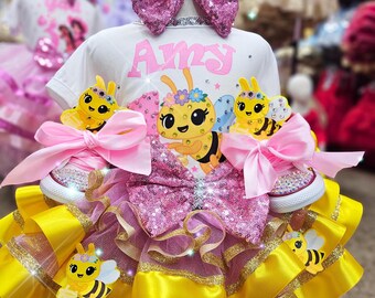 Little Bee Birthday Tutu Outfit, Personalized Sequin Bow