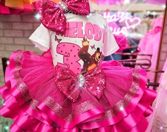 Masha and Bear Birthday Tutu Personalized Birthday Girl Dress Themed Party Outfit.