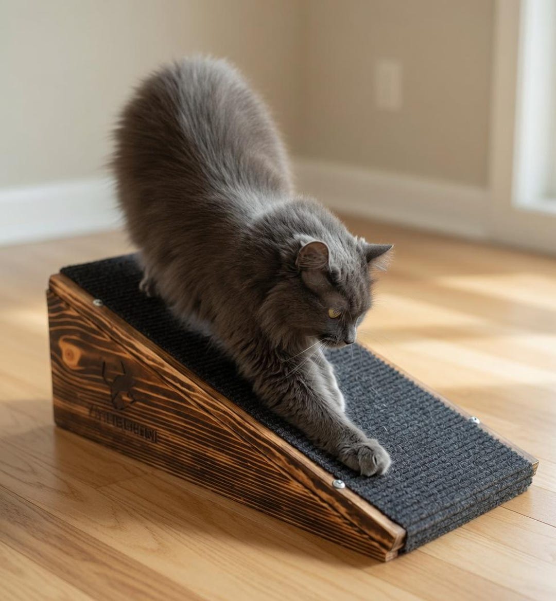 Scratch Ramp Solid Pine Cat Scratcher Ramp – Carpet or Sisal, Fully Assembled, Hand ...