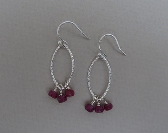 Ruby Earrings, Ruby And Silver Earrings, Artisan Earrings, Dainty Gemstone Earrings, Dainty Ruby Earrings, Ruby Dangle, Mothers Day Gift