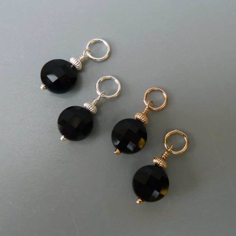 Black Onyx Earring Charms, Gold Earring Charms, Silver Earring Charms, Interchangeable, Changeable, Huggie Charms, Charms For Hoops, For Her image 2