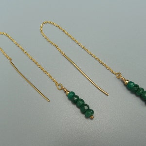 Emerald Earrings,Gold Threader Earrings,Emerald Threader Earrings,Linear Earrings,Dainty Earrings,Minimalist Earrings,Gifts Under 50 For Her image 4