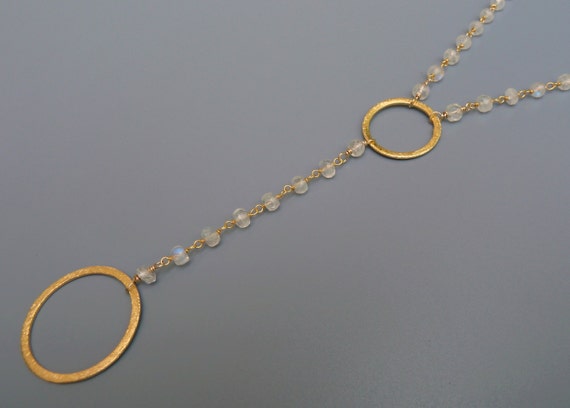 Lariat Necklace Gold Gold Y Necklace Moonstone Necklace