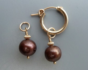 Brown Pearl Earring Charms, Chocolate Pearl Charms, Gold Earring Charms,Silver Earring Charms,Interchangeable Charms For Hoops, Gift For Her