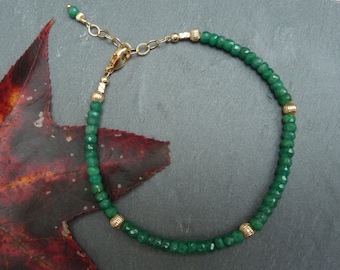 Emerald Stacking Bracelet, Emerald Bracelet, Gemstone Layering Bracelet, Gold Layering Jewelry, Gold Filled Bracelet, May Birthstone Gift