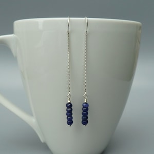 Sapphire Earrings, Gold Threader Earrings, Thread Earrings, Sapphire Dangle Earrings, Dainty Earrings, Minimalist Earrings, Long Earrings