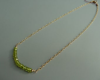 Peridot Necklace, Gemstone Bar Necklace, Dainty Gemstone Necklace, Gold Layering Necklace, Dainty Peridot, August Birthstone Gift For Her