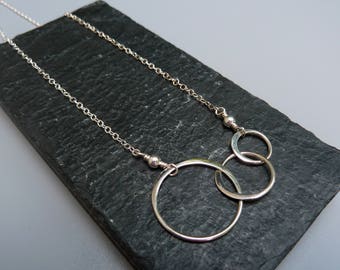 Three Circle Necklace, Triple Circle Necklace, Linked Circles, Silver Circles Necklace, Mother Necklace, Gift For Mom, Popular Now, For Her