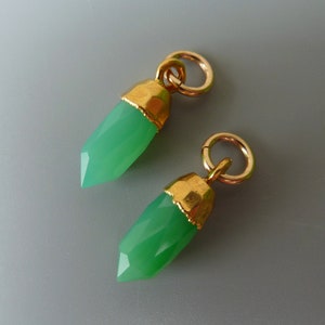 Green Onyx Earring Charms,Gold Earring Charms, Changeable Earring Charms, Interchangeable,Gold Leaf Gemstone Charms,Hoop Charms,Gift For Her