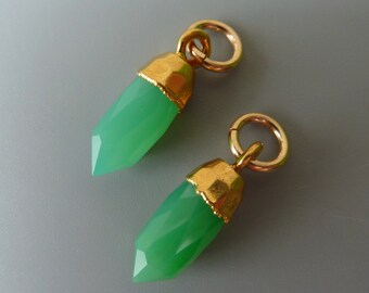 Green Onyx Earring Charms,Gold Earring Charms, Changeable Earring Charms, Interchangeable,Gold Leaf Gemstone Charms,Hoop Charms,Gift For Her