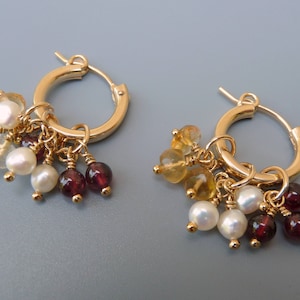 Gold Hoop Earring Set, Gemstone Earring Charm Set, Gold Earring Charms, Interchangeable Charms, Citrine Pearl Garnet Earrings, Gift For Her