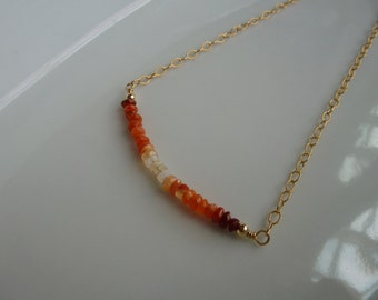 Mexican Fire Opal Necklace, Fire Opal Jewelry, Gemstone Bar Necklace, Dainty Opal Necklace, Gold Layering, October Birthstone, Gift For Her