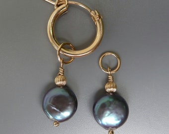 Black Pearl Earring Charms, Changeable Pearl Charms, Gold Earring Charms, Silver Earring Charms, Interchangeable, Charms For Hoops, For Her