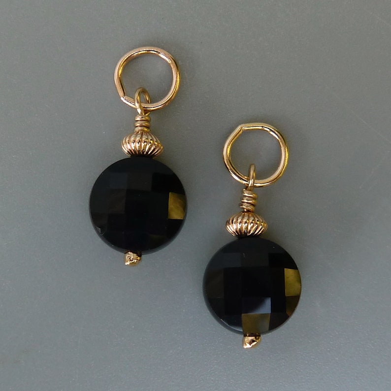 Black Onyx Earring Charms, Gold Earring Charms, Silver Earring Charms, Interchangeable, Changeable, Huggie Charms, Charms For Hoops, For Her gold filled